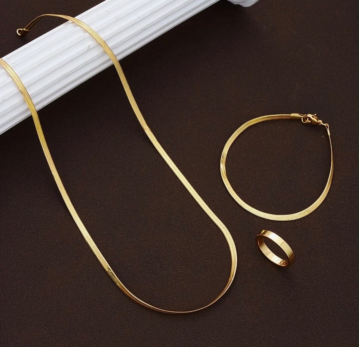 Snake ( Bracelet + Chain ) + Ring ( Golden )