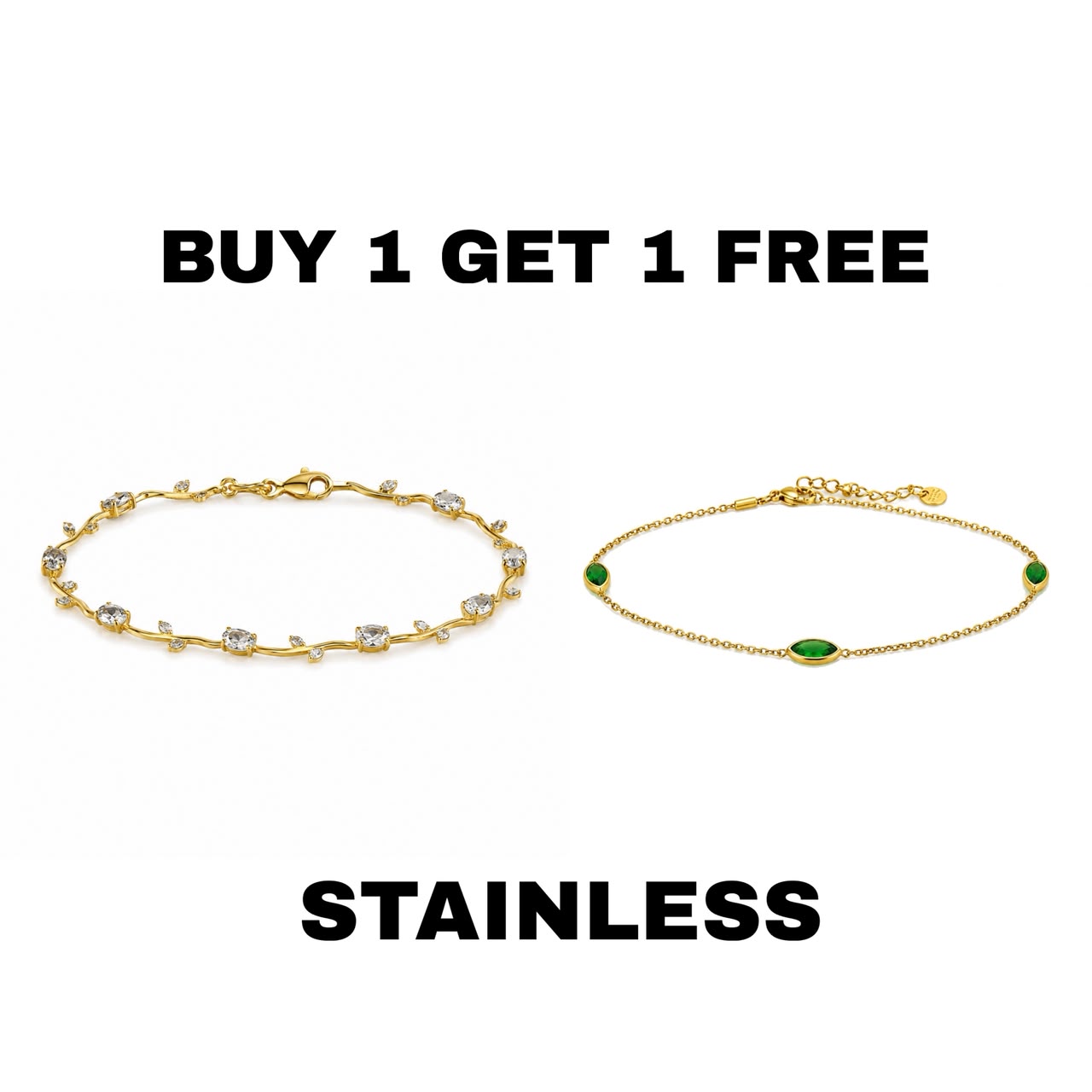 White Tulip + Green Stone Bracelets