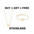 Gold Bow Pendant + Heart Bracelet