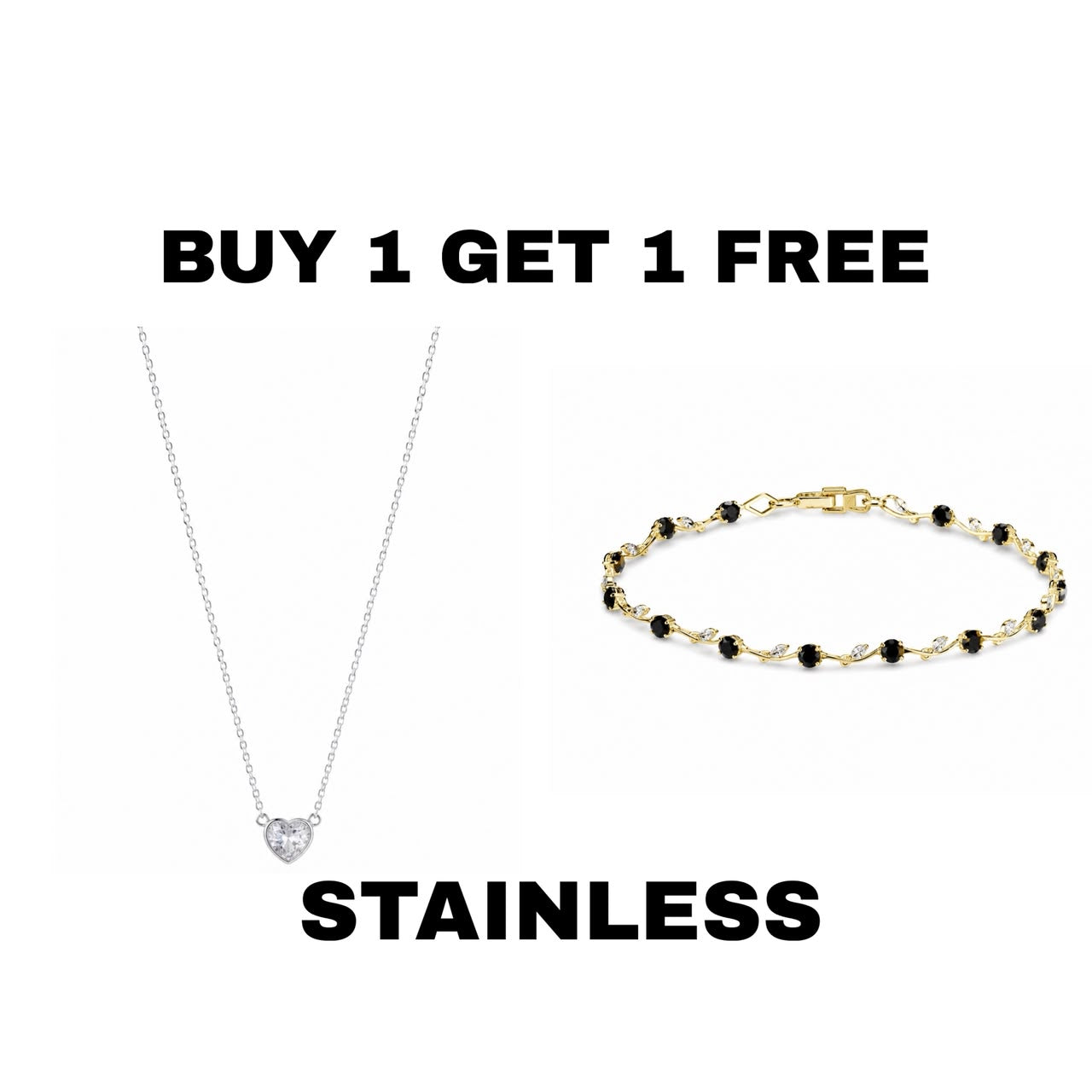 White Heart Pendant + Black Tulip Bracelet