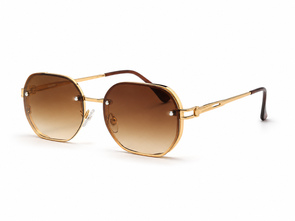 Luxe Octagon Gold Brown Gradient Sunglasses