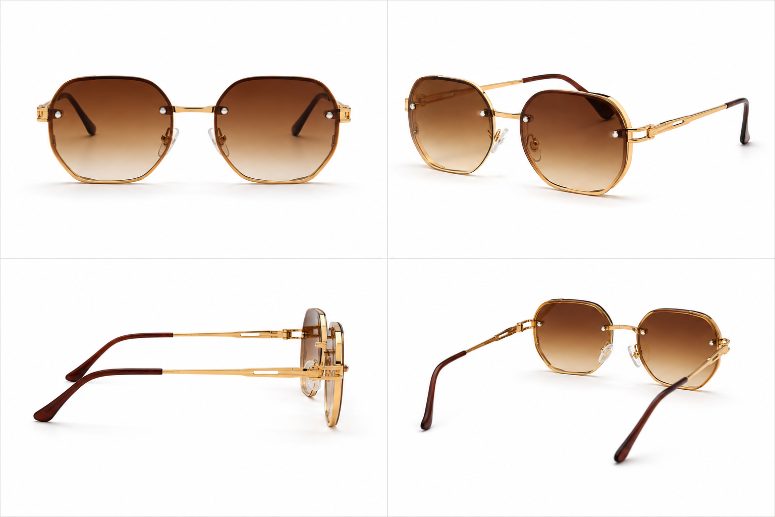 Luxe Octagon Gold Brown Gradient Sunglasses