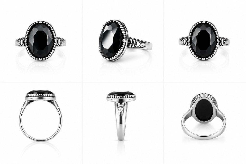 Elegant silver ring with black gemstone