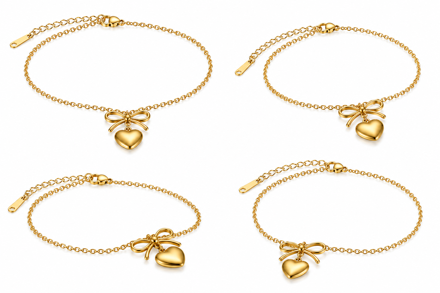 Polished gold bracelet with bow charm