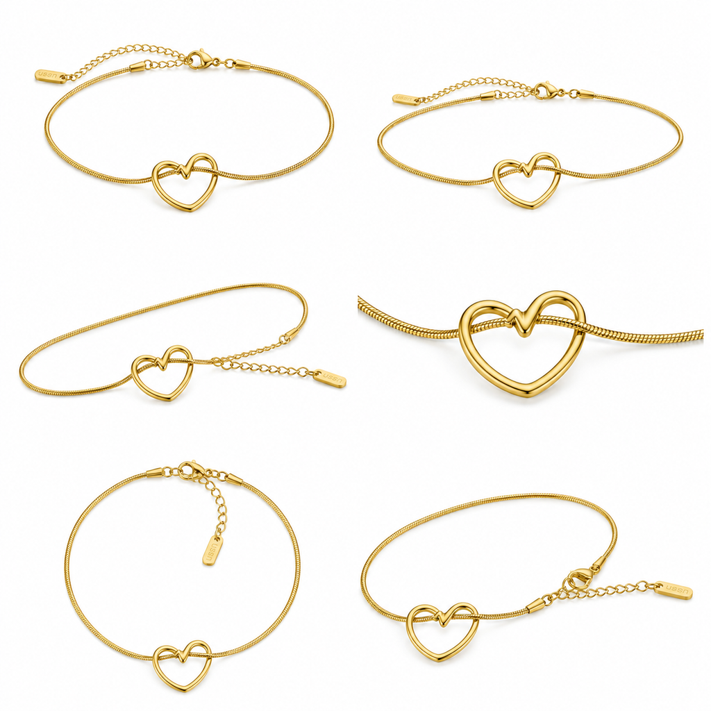 Gold bracelet with heart centerpiece