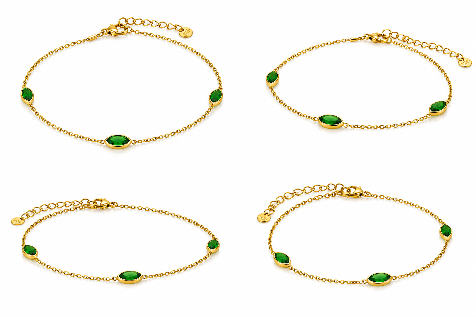 Gold bracelet with green gemstones