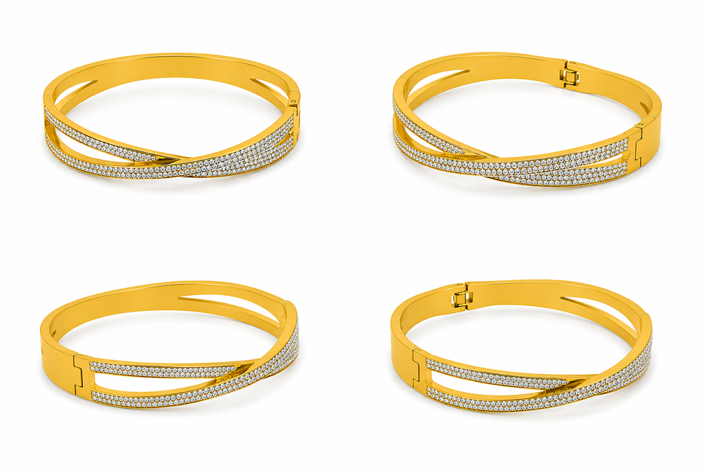 Elegant gold bangle with sparkling stones