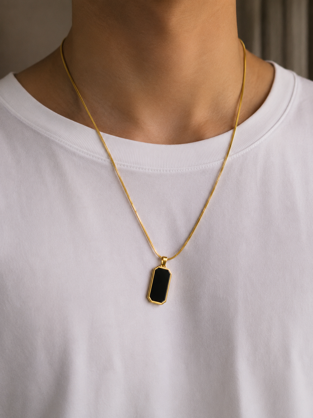Minimalist silver necklace with black pendant