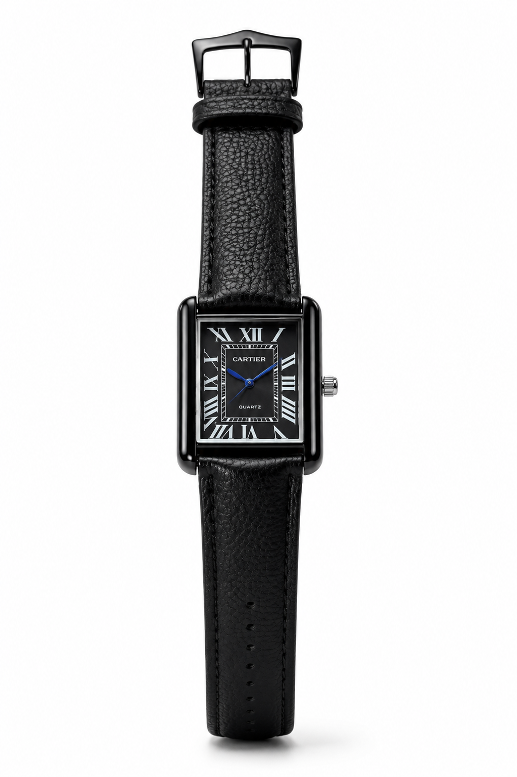 Elegant Cartier black leather wristwatch
