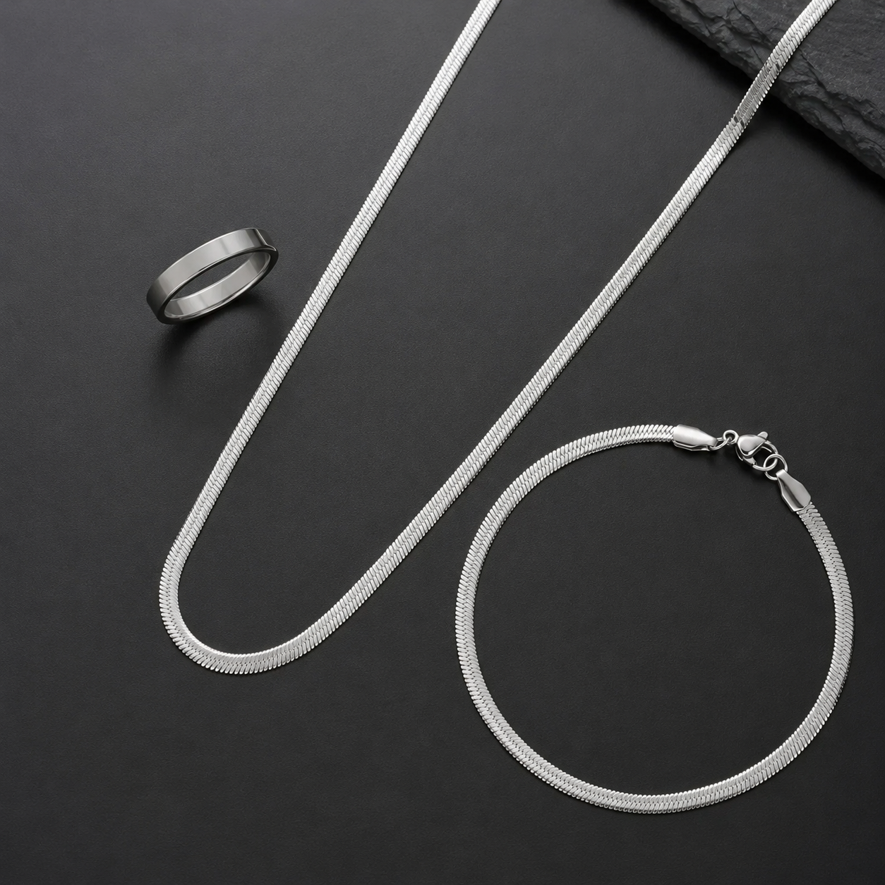Snake ( Bracelet + Chain ) + Ring ( silver )