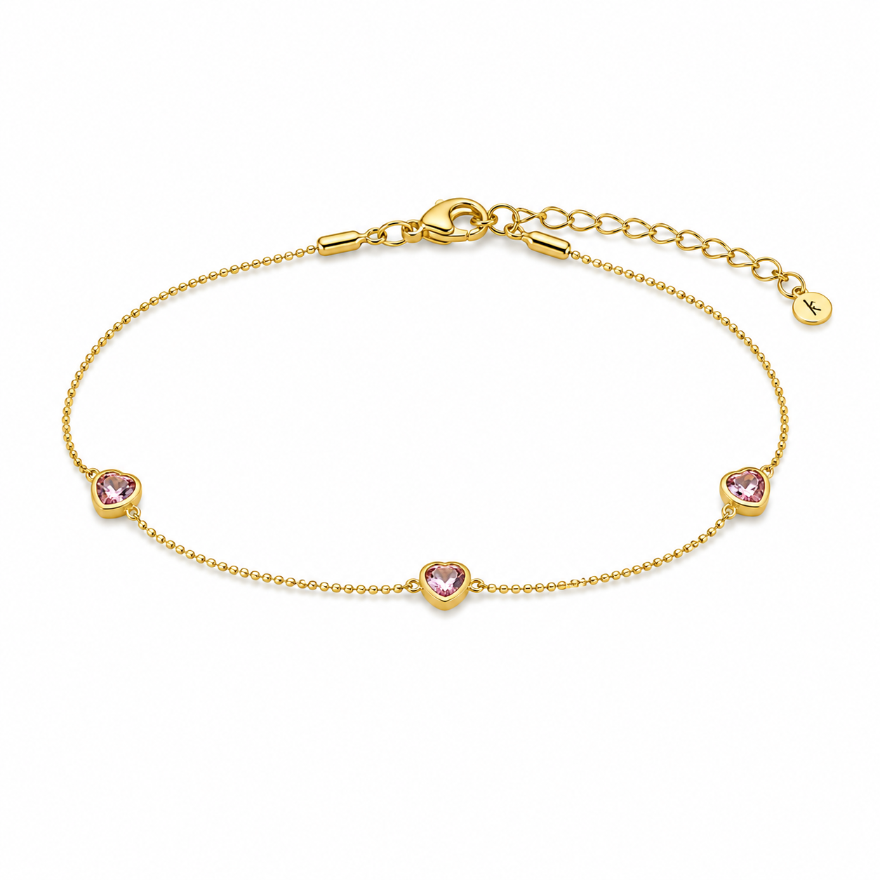 Delicate gold heart bracelet with gemstones