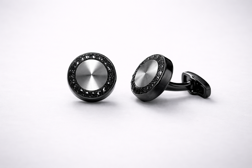 Elegant gunmetal and carbon fibre cufflinks