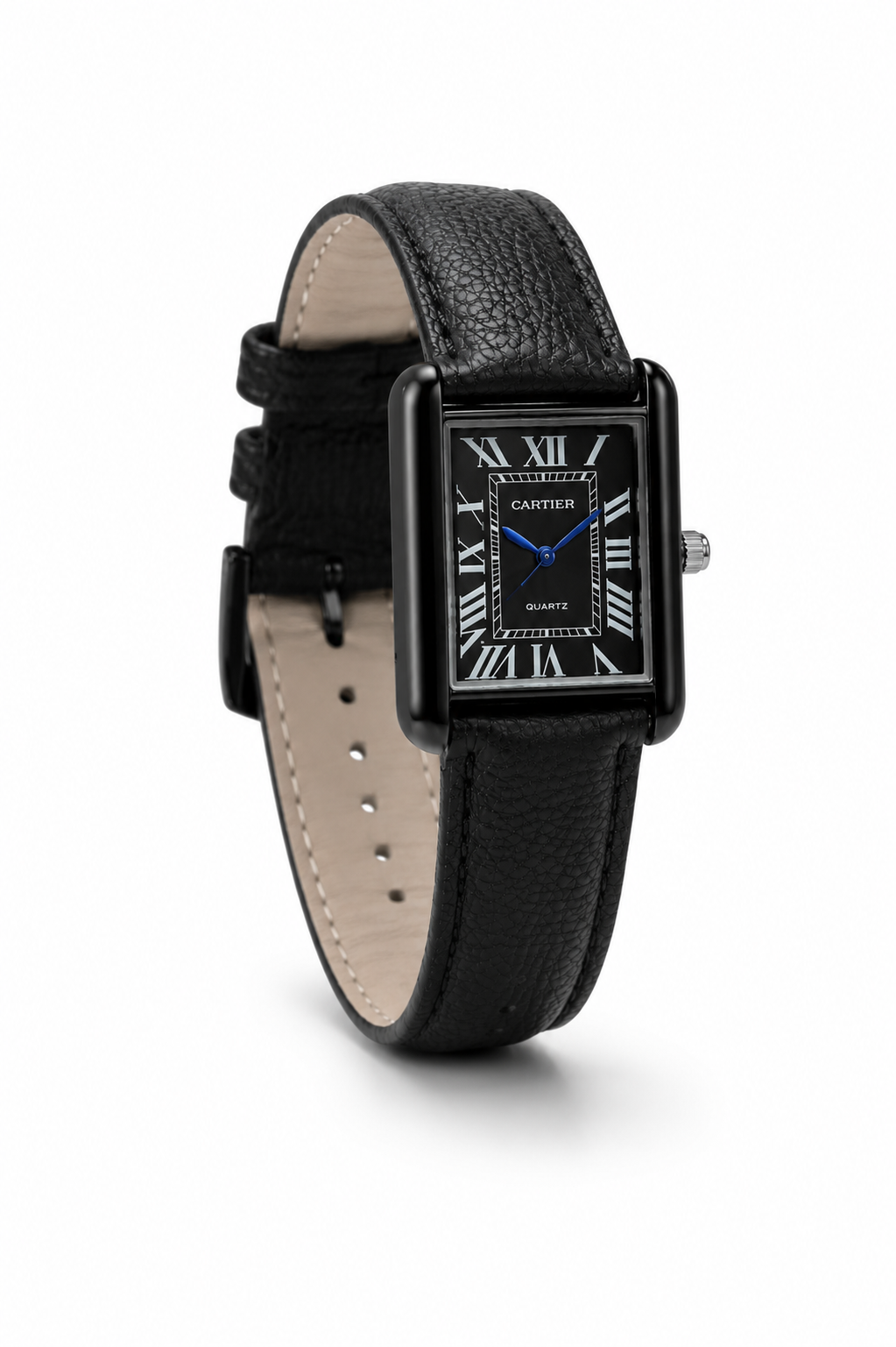 Elegant Cartier black leather wristwatch
