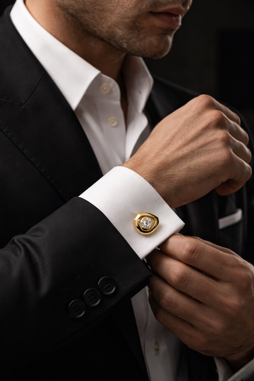 Elegant gold cufflinks with diamonds