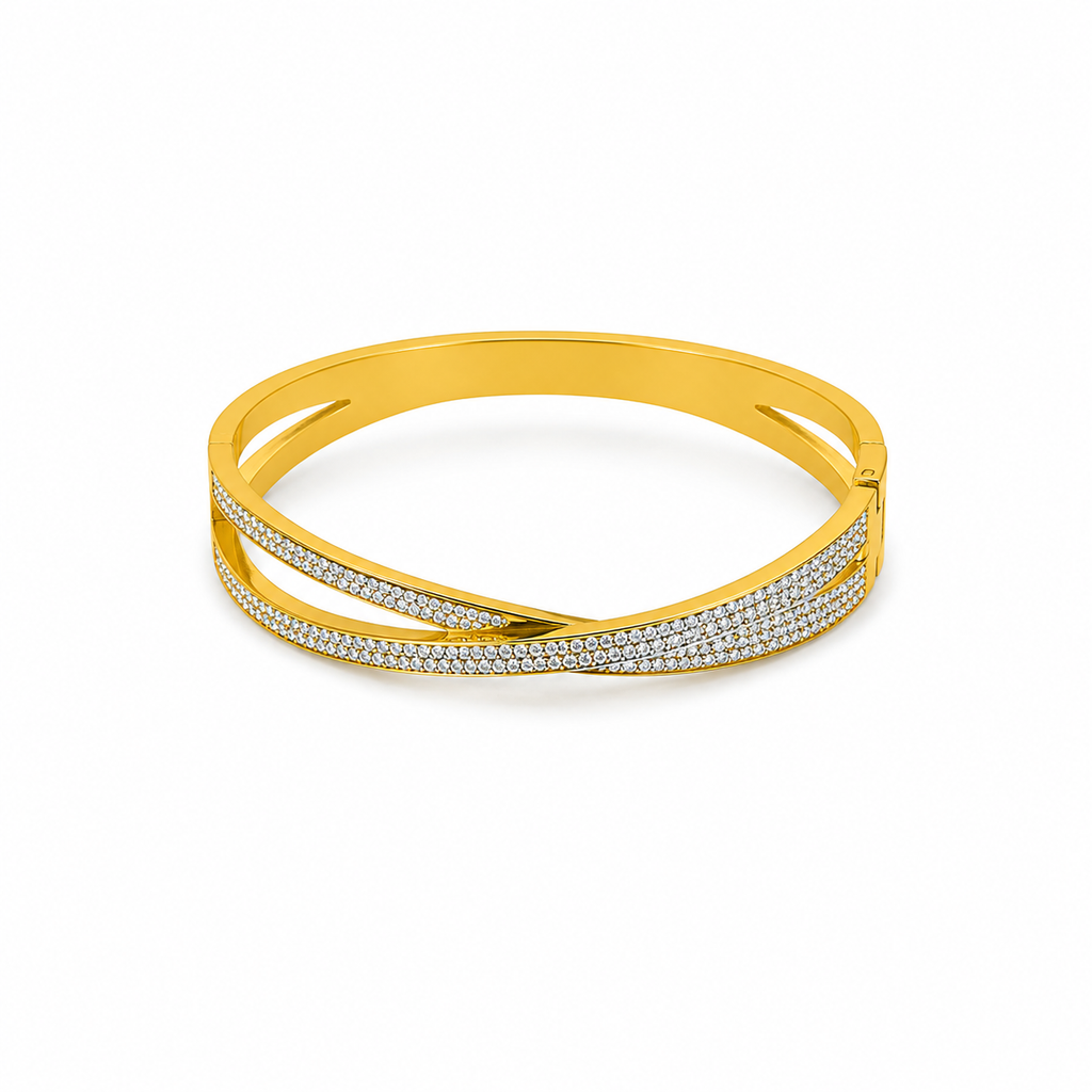 Elegant gold bangle with sparkling stones