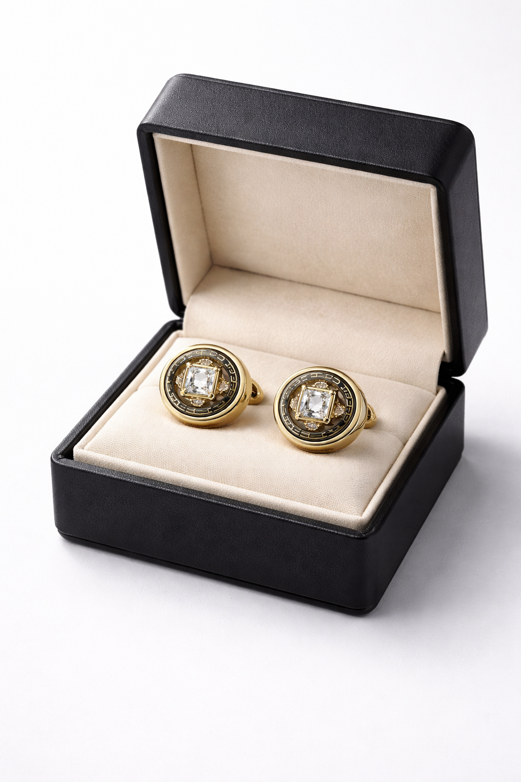 Luxurious gold cufflinks with diamonds