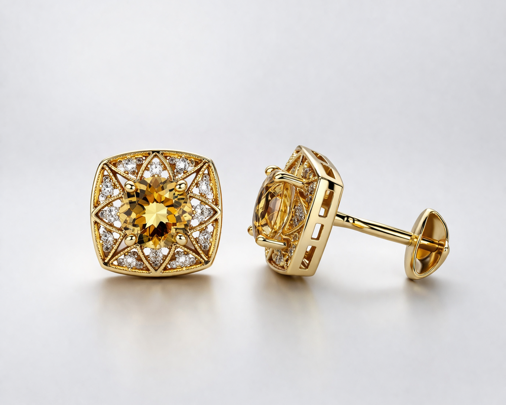 Elegant gold earring with citrine gemstone
