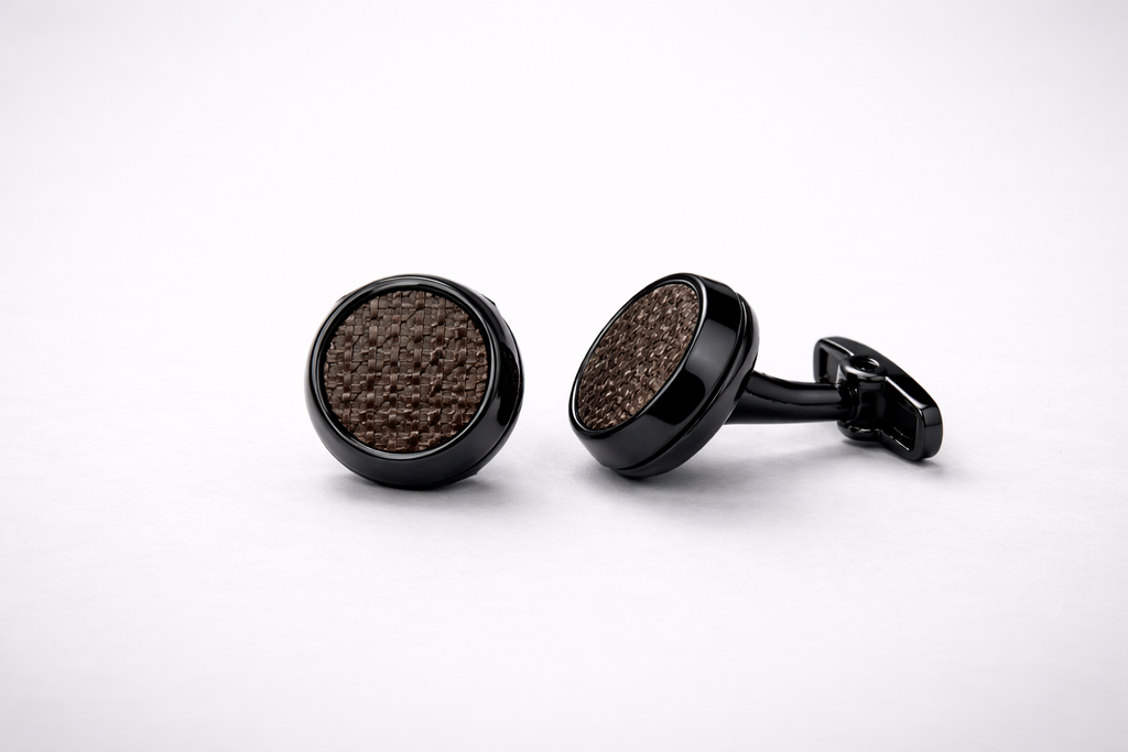 Elegant gunmetal and carbon fibre cufflinks