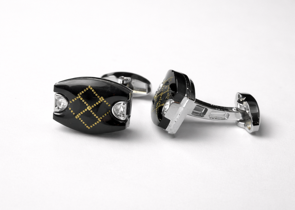 Elegant stainless steel cufflinks with diamonds