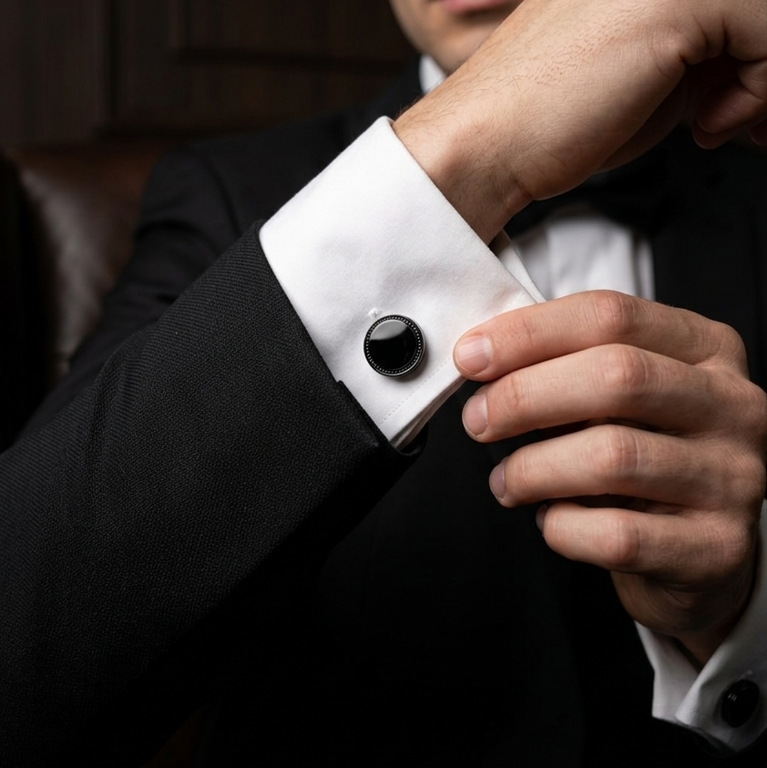 Luxury black stud earrings close-up
