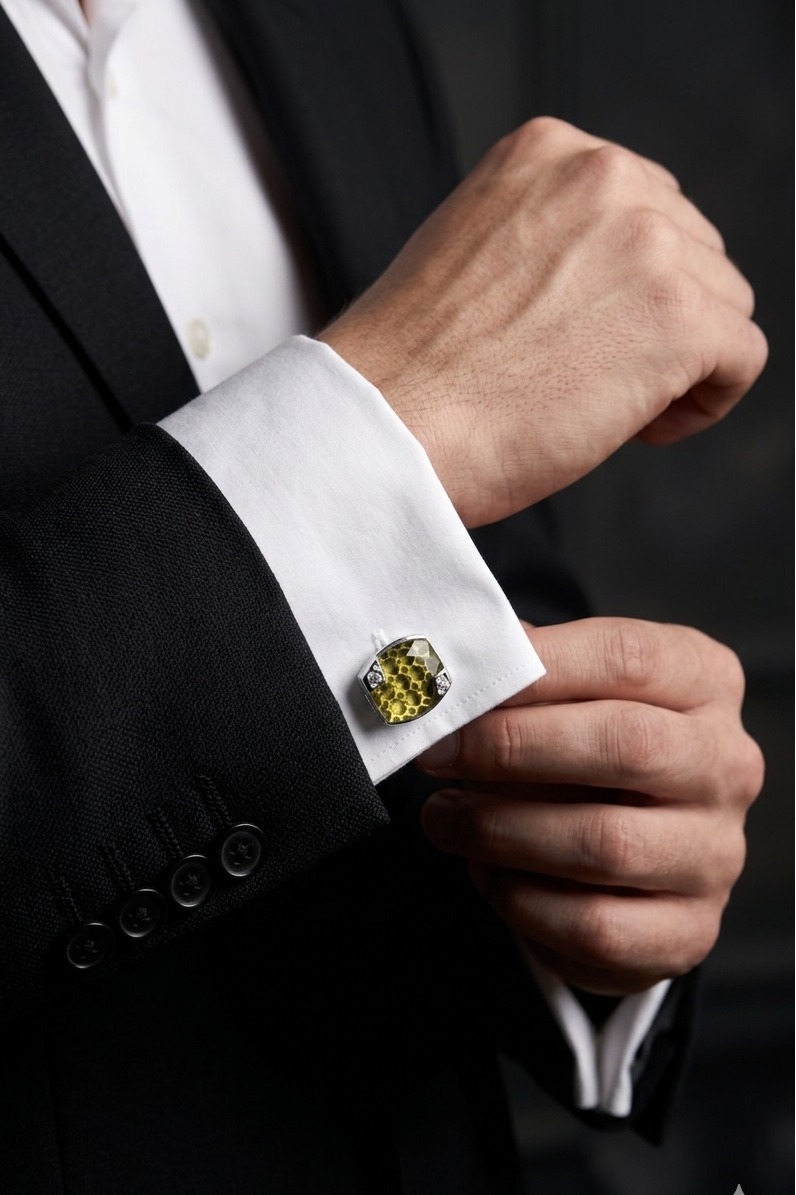 Luxury silver cufflinks with diamond details