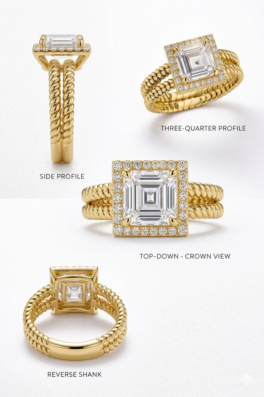 Luxury gold ring with diamond halo