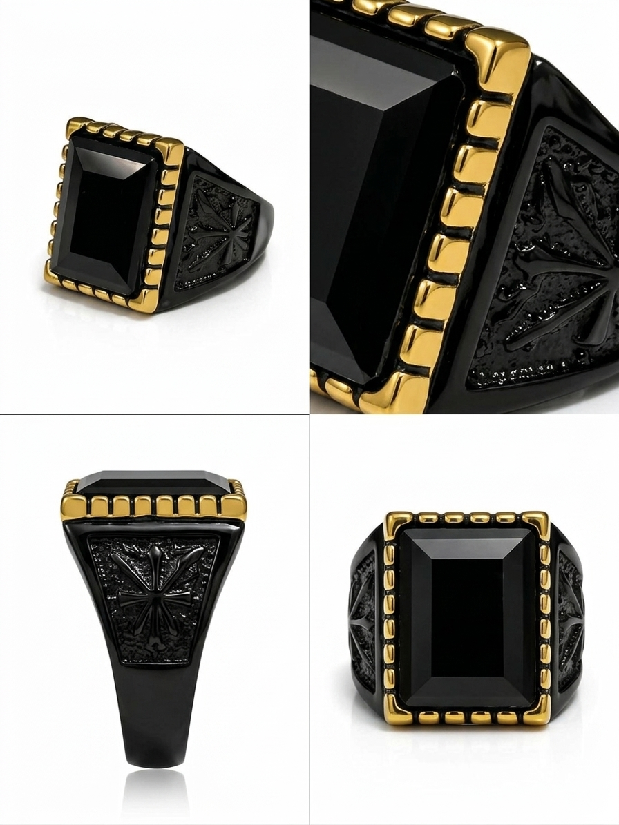 Black signet ring with gold accents