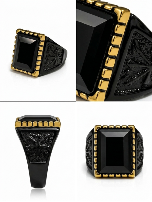 Black signet ring with gold accents