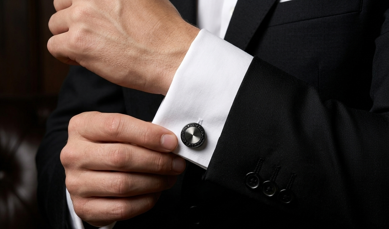 Elegant gunmetal and carbon fibre cufflinks