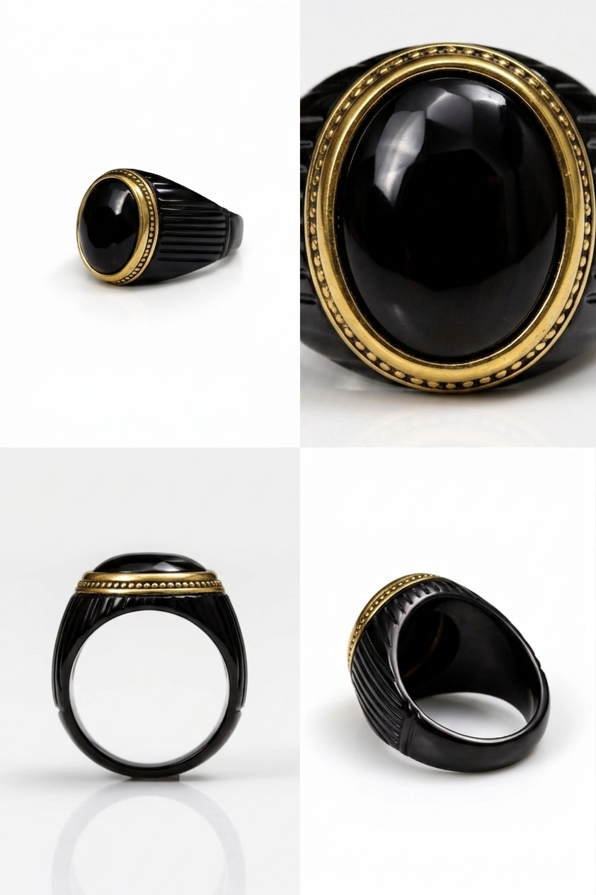 Sleek black and gold signet ring