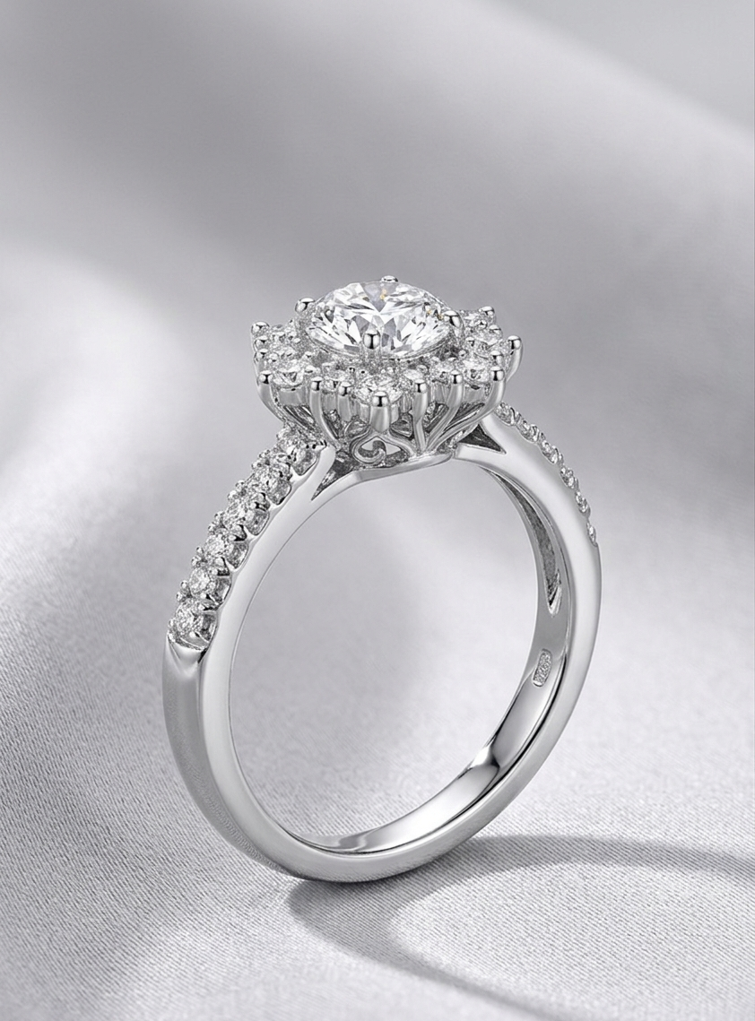 Elegant white gold diamond ring