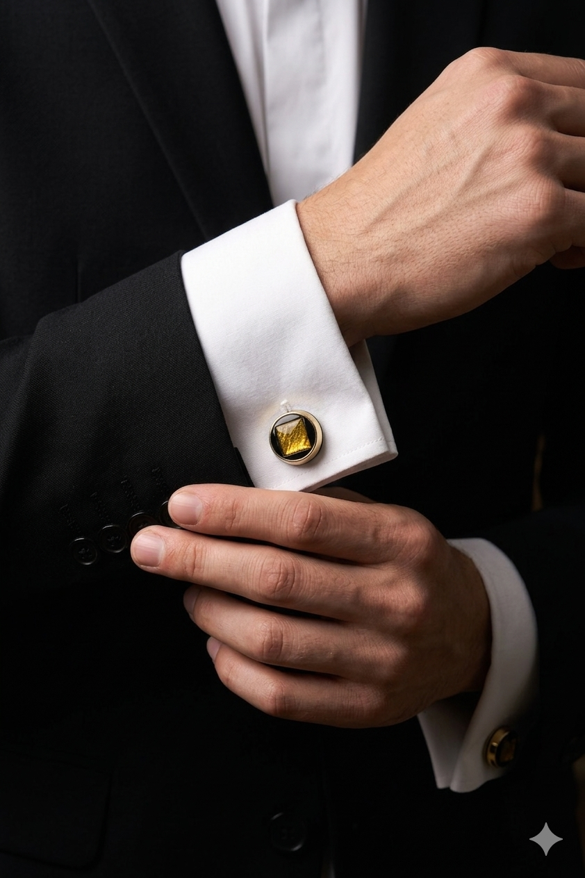 Luxurious black and gold stud Cuflink