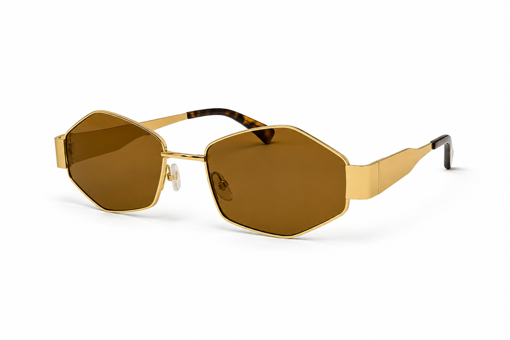 Gold & Brown sunglasses with geometric lenses