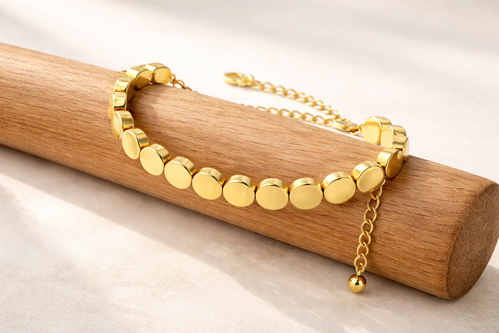 Shiny gold octagonal bracelet close-up