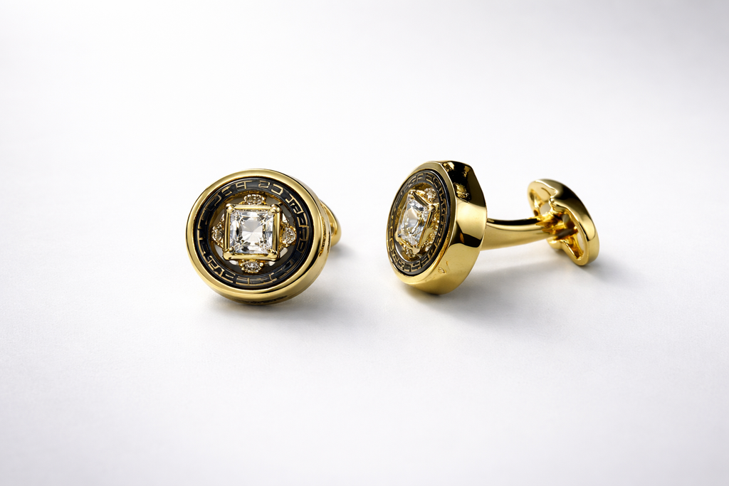 Luxurious gold cufflinks with diamonds