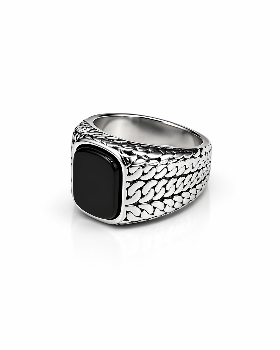 Minimalist silver onyx signet ring