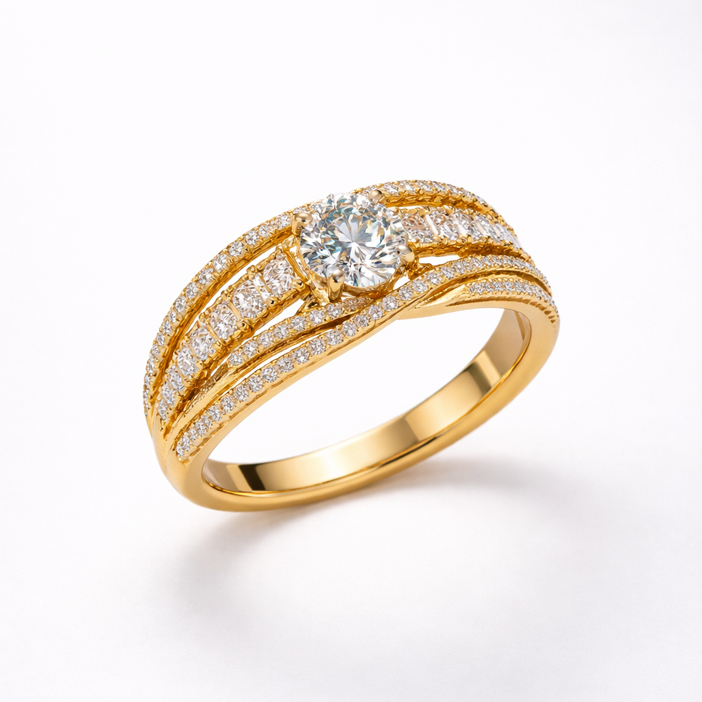 Opulent gold diamond ring close-up