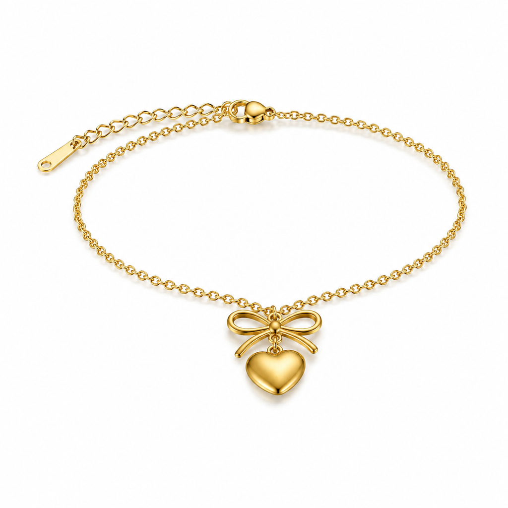 Polished gold bracelet with bow charm