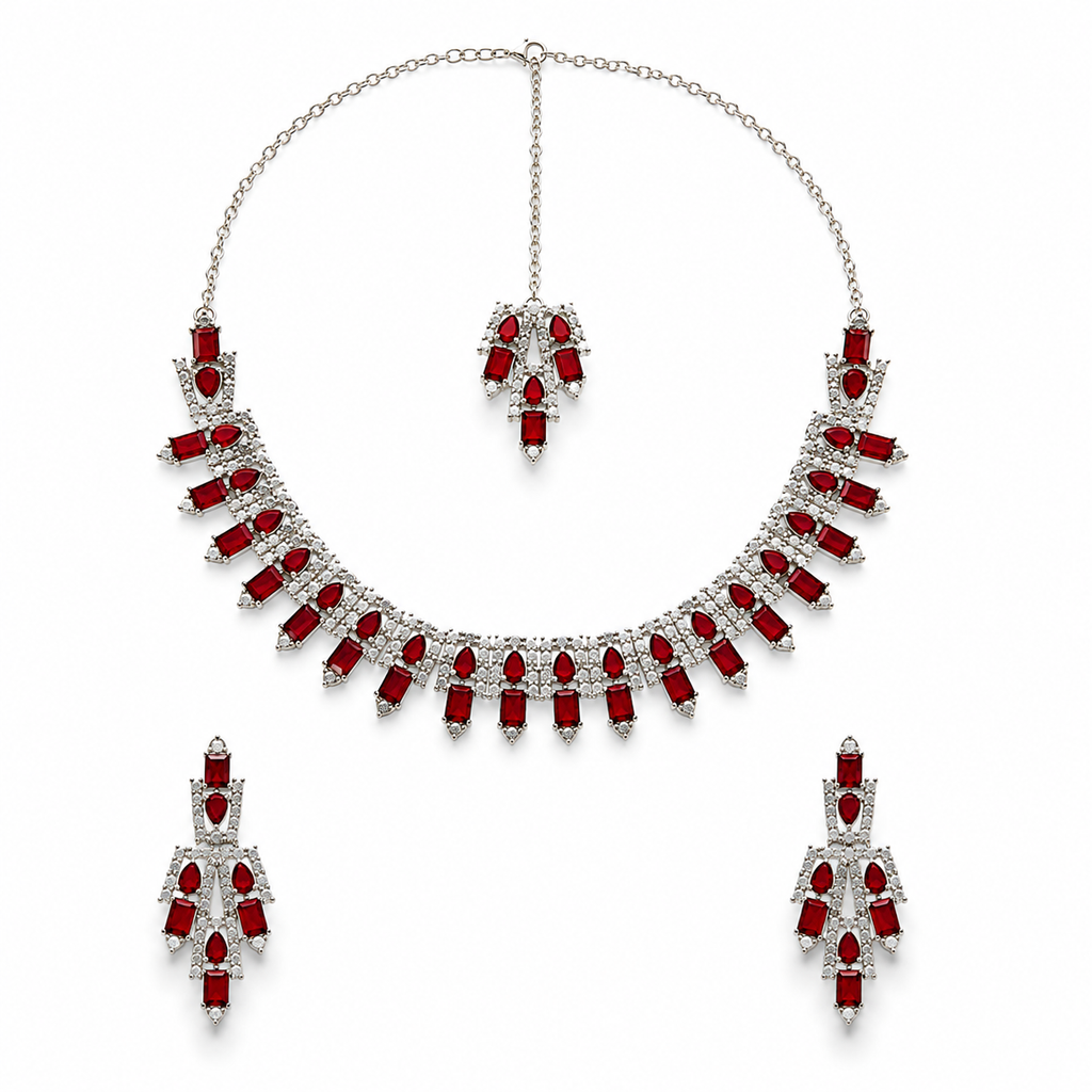 Red Gemstone Choker Jewelry Set