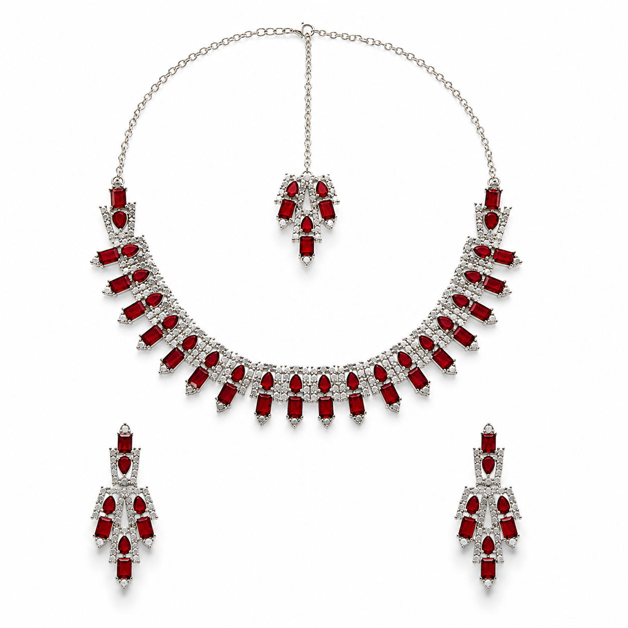 Red Gemstone Choker Jewelry Set